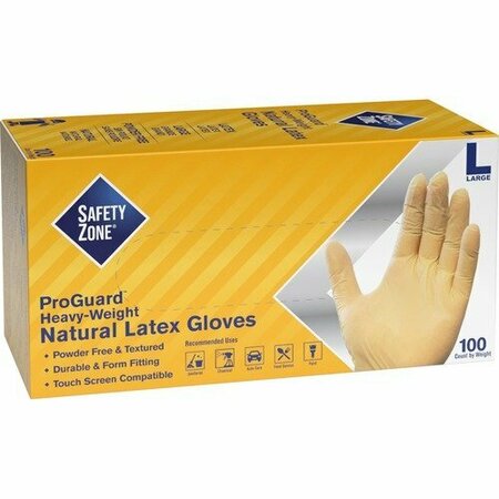 THE SAFETY ZONE GRPR-T8, Latex Disposable Gloves, 8 mil Palm, Latex, Powder-Free, L, 100 PK, Off-White SZNGRPRLG1T8